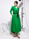 Rochie verde cu cordon in talie
