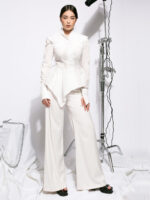 Pantaloni evazati albi White flared pants - imagine 2