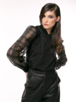 Bluza neagra cu maneci din organza Black top with organza - imagine 3