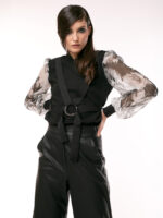 Bluza neagra cu maneci din matase - Black blouse with silk sleeves - imagine 3