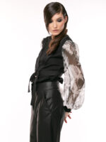 Bluza neagra cu maneci din matase - Black blouse with silk sleeves - imagine 4