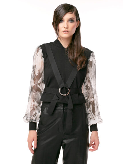 Bluza neagra cu maneci din matase - Black blouse with silk sleeves