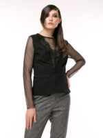 Bluza neagra cu insertie din dantela Black blouse with lace - imagine 2