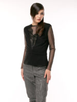 Bluza neagra cu insertie din dantela Black blouse with lace - imagine 3