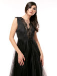 Rochie neagra lunga cu insertie din dantela