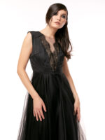 Rochie neagra lunga cu insertie din dantela Long black dress