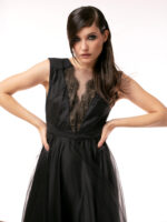 Rochie neagra lunga cu insertie din dantela Long black dress - imagine 2