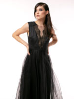 Rochie neagra lunga cu insertie din dantela Long black dress - imagine 3