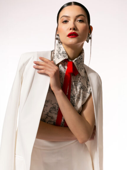 Sacou alb fara rever White jacket without lapel