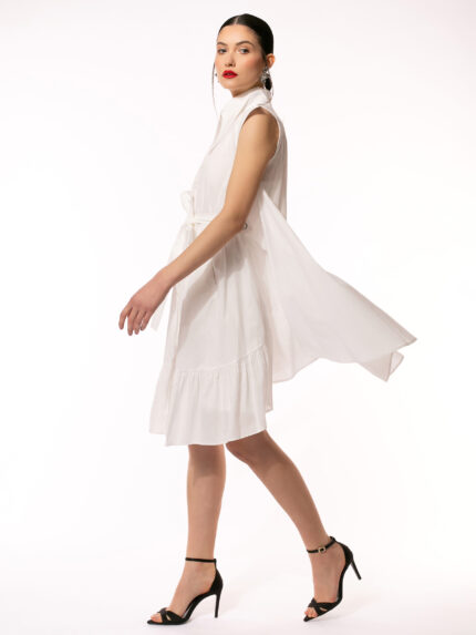 Rochie alba din bumbac cu pelerina White cotton dress with cape