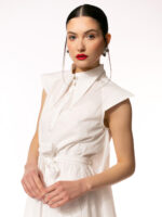 Rochie alba din bumbac cu pelerina White cotton dress with cape - imagine 5