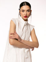 Rochie alba din bumbac cu pelerina White cotton dress with cape - imagine 6