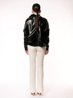 Jacheta neagra din latex cu fermoare metalice - imagine 5