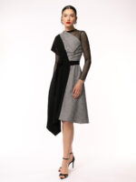 Rochie neagra midi cu insertie de tull si stofa - imagine 2