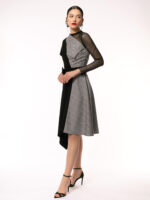 Rochie neagra midi cu insertie de tull si stofa - imagine 3