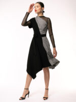 Rochie neagra midi cu insertie de tull si stofa - imagine 4