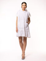 Rochie alba din bumbac cu gluga