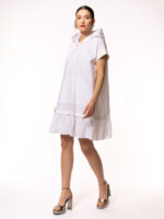 Rochie alba din bumbac cu gluga - imagine 3