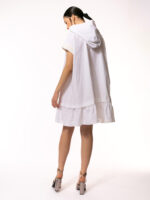 Rochie alba din bumbac cu gluga - imagine 4