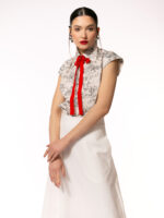 Camasa cu print si panglica rosie