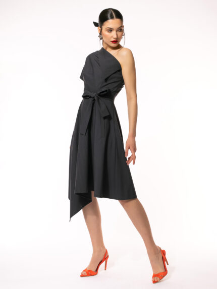 Rochie gri asimetrica cu o maneca