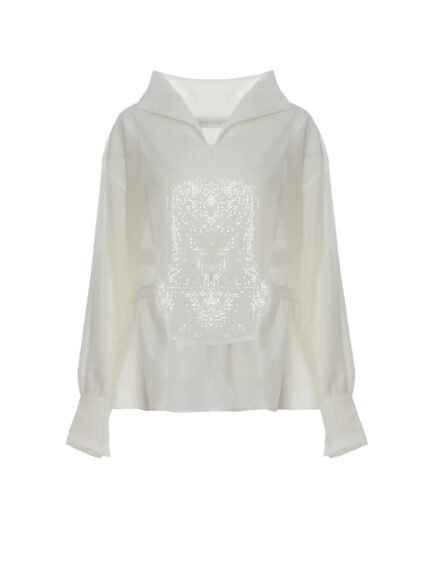 Bluză albă din vâscoză cu inserție din paiete