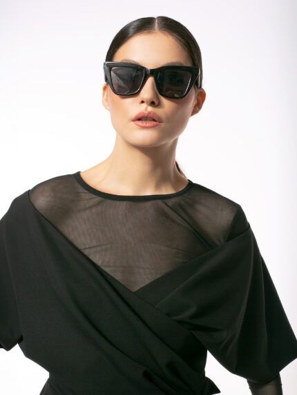 Bluză Neagră Kimono Layers cu Efect Suprapus