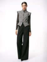 Vesta Tartan cu Guler Kimono și Talie Detașabilă - imagine 2