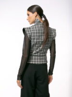 Vesta Tartan cu Guler Kimono și Talie Detașabilă - imagine 6