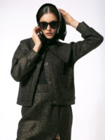 Jachetă Jackey cu Guler Supradimensionat și Peliculă Aurie