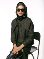 Jachetă Jackey cu Guler Supradimensionat și Peliculă Aurie - imagine 8