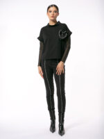 Bluză cu Broșă Inimă Supradimensionată și Mâneci din Tulle - imagine 4