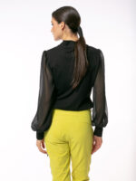 Bluza Neagra cu Maneci din Voal cu Buline - imagine 3