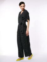 Bluză petrecută din vascoză neagră cu dungi - imagine 2