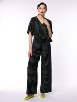 Bluză petrecută din vascoză neagră cu dungi - imagine 3