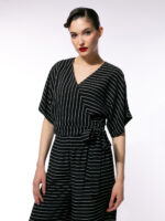 Bluză petrecută din vascoză neagră cu dungi - imagine 4