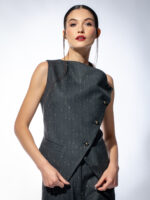 Vestă din lână cu rever asimetric - imagine 2