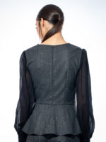 Bluză gri cu falduri în talie și mâneci din voal de lână - imagine 3