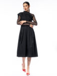 Rochie neagră din bumbac cu mâneci din tulle Audrey