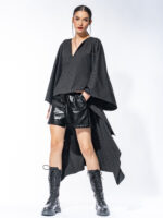 Rochie neagră 0 waste cu dungi gri - imagine 2