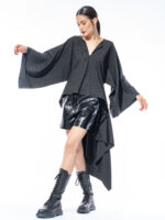 Rochie neagră 0 waste cu dungi gri - imagine 3