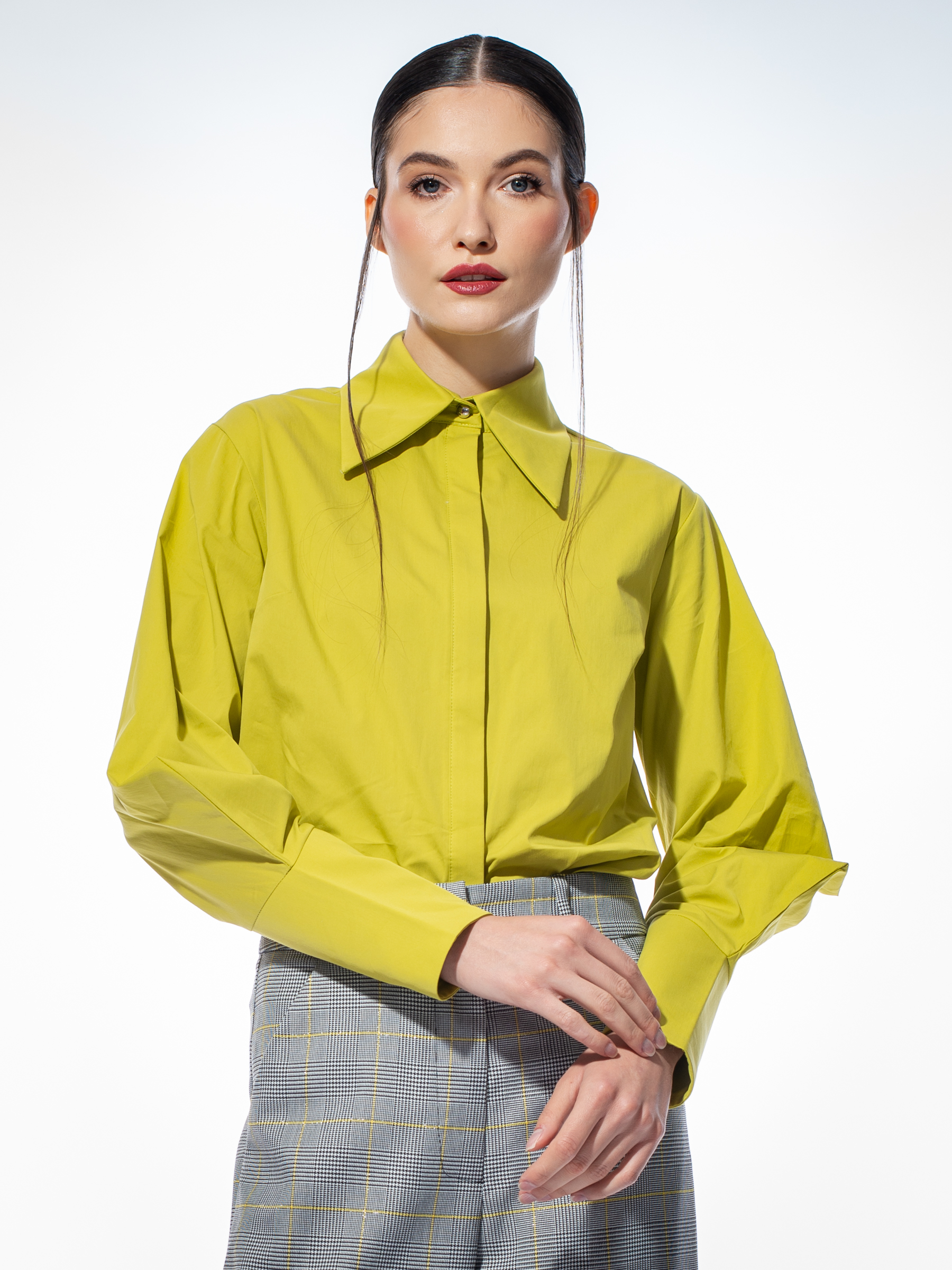 _CRI9131 Cămașă cu mâneci geometrice acid lime - imagine 1