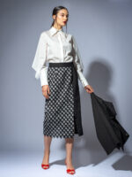 Fustă midi cu inserție din denim în carouri - imagine 3