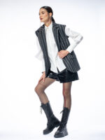 Vestă oversized din denim gri cu dungi - imagine 2