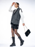 Vestă oversized din denim gri cu dungi - imagine 3