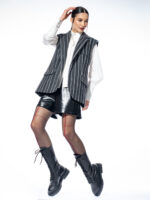 Vestă oversized din denim gri cu dungi - imagine 4