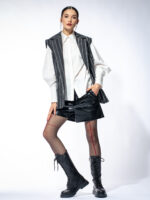 Vestă oversized din denim gri cu dungi - imagine 5