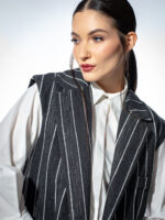 Vestă oversized din denim gri cu dungi - imagine 6