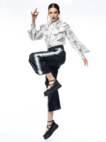 Pantaloni negri culotte cu vipușcă - imagine 4