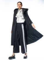 Palton negru cu glugă detașabilă Pieces - imagine 3